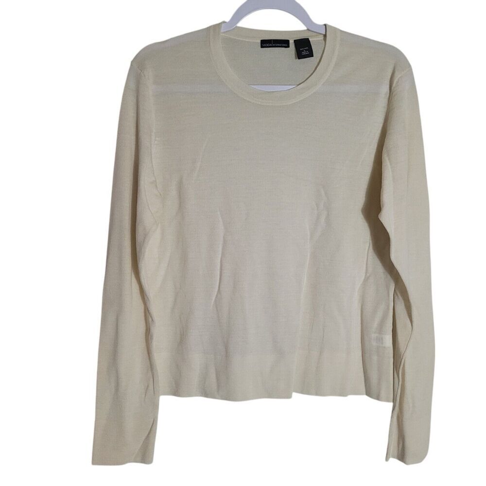 Moda International Wool Lightweight Sweater Women's Size Large Ivory Semi Sheer
